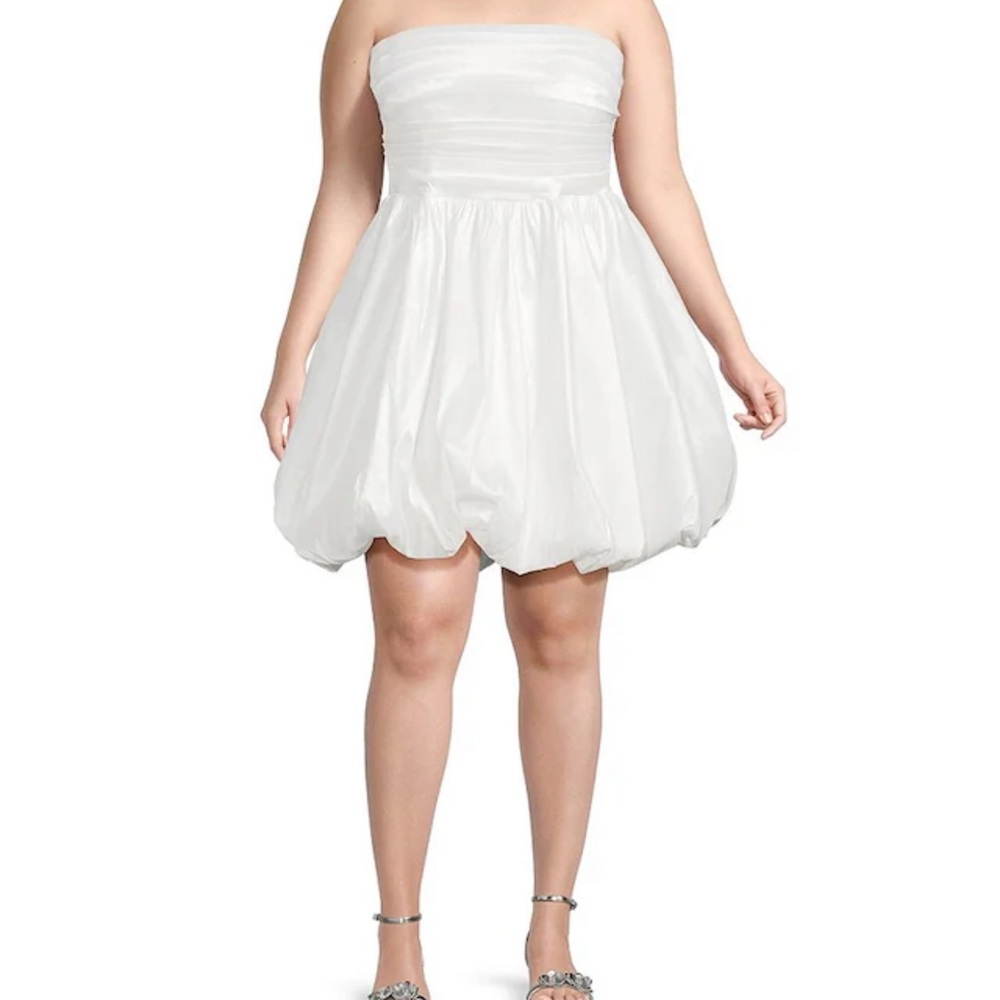 Taffeta Strapless Pleated Bubble Hem Dress